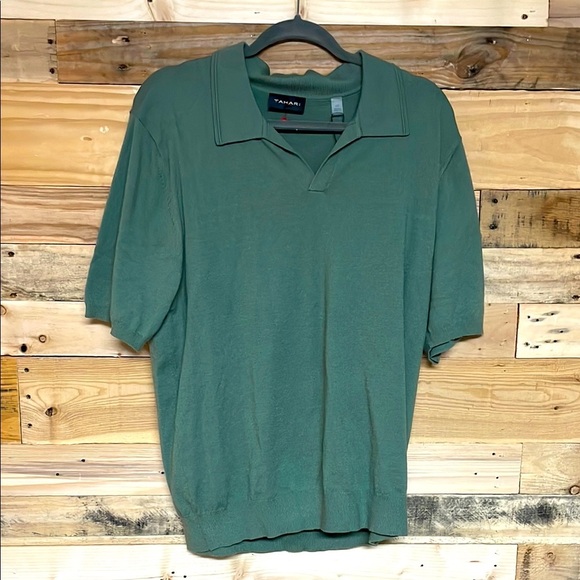 Tahari size Large Super Soft and Stretchy Olive Green Short Sleeve Sweater Polo - Picture 1 of 9